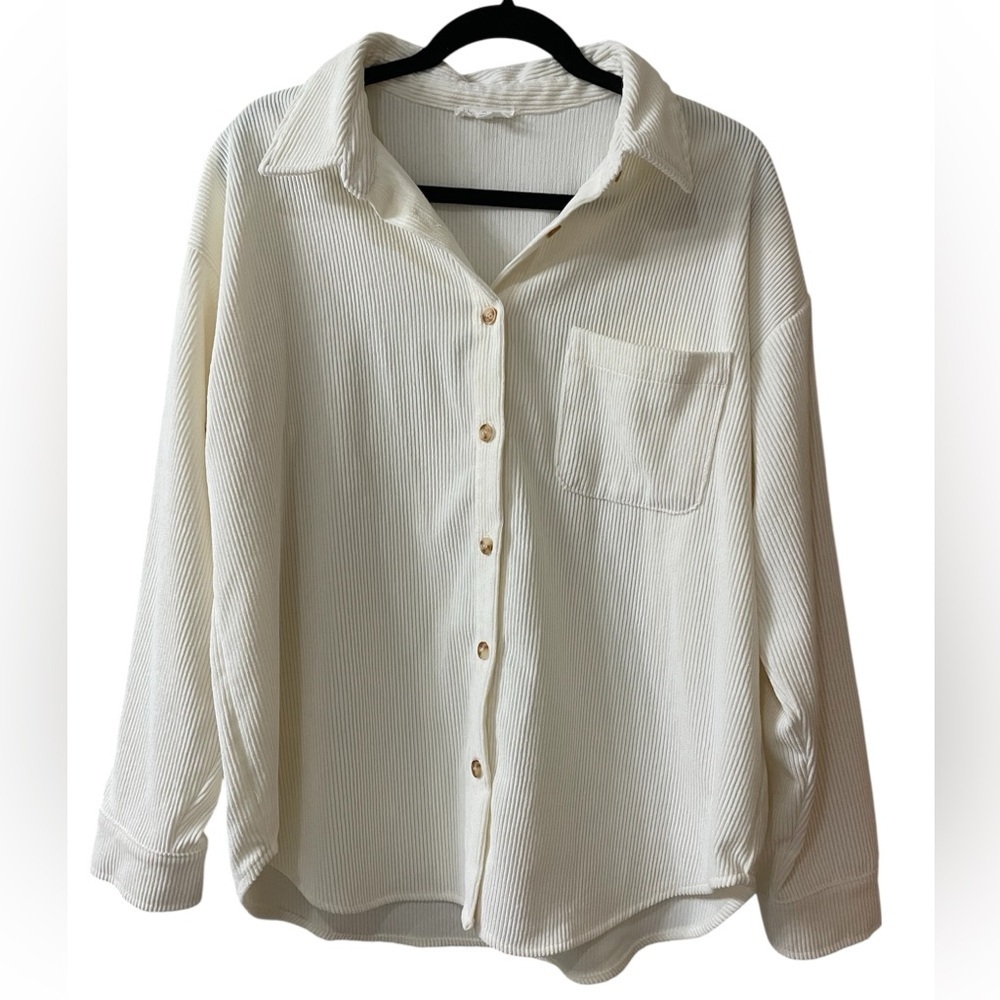 Cream Ribbed Button Up Shirt Medium